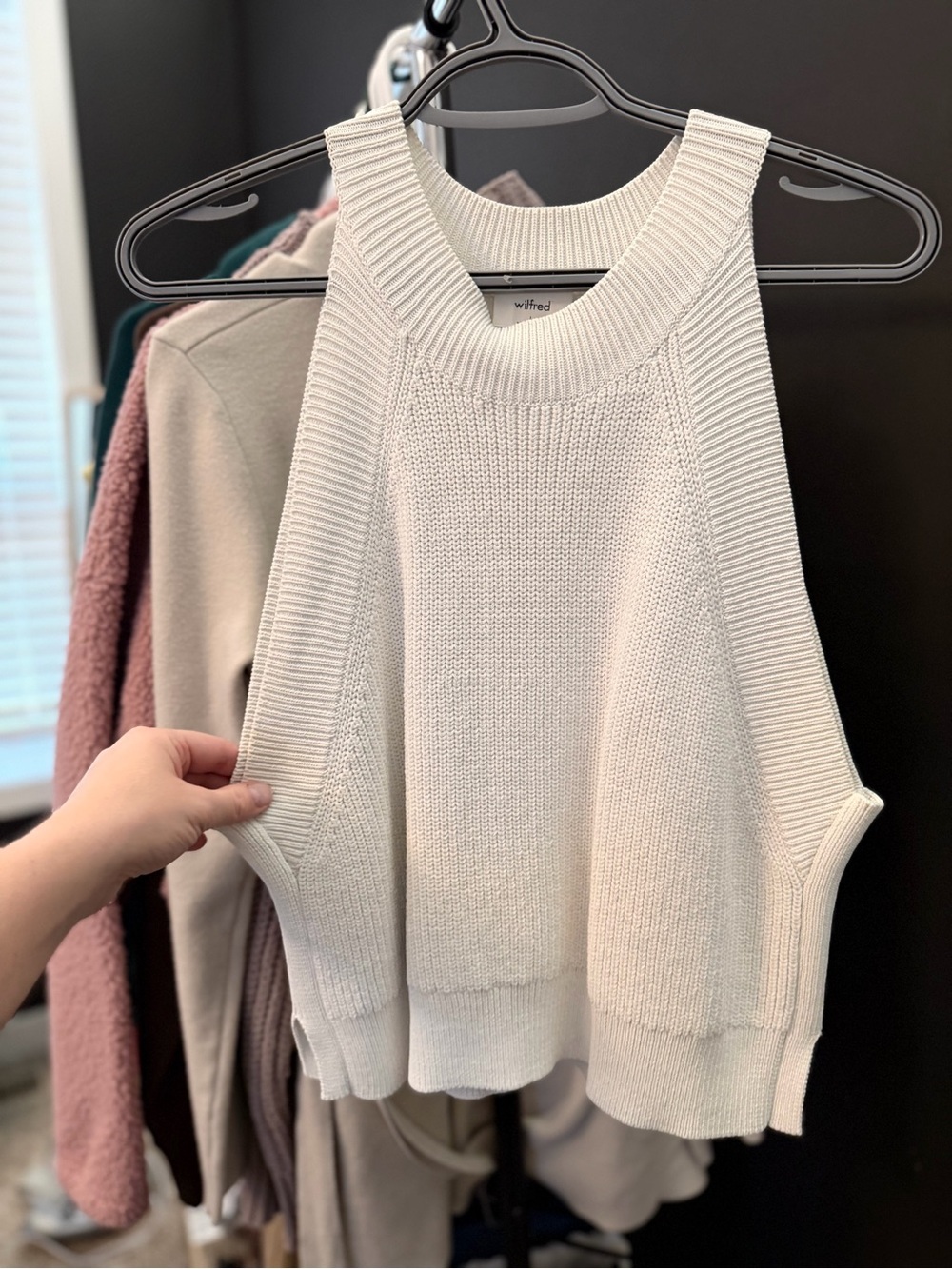 Wilfred | Cream Ribbed Knit Sleeveless Scoop Neck Sweater | L